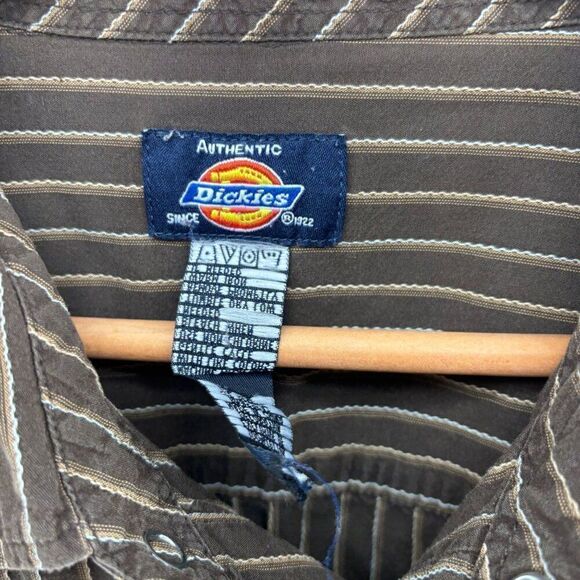 Dickies Mens Western Shirt 2XL Brown Stripe Short Sleeve Pearl Snap Cowboy READ - Picture 5 of 5